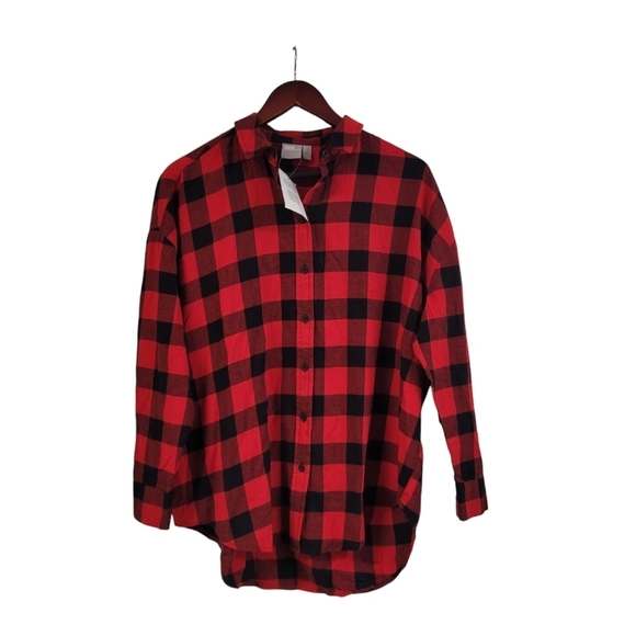 New ASOS Red Plaid Buffalo Check Boyfriend Style Flannel Shirt Size 6 Small - Picture 2 of 5